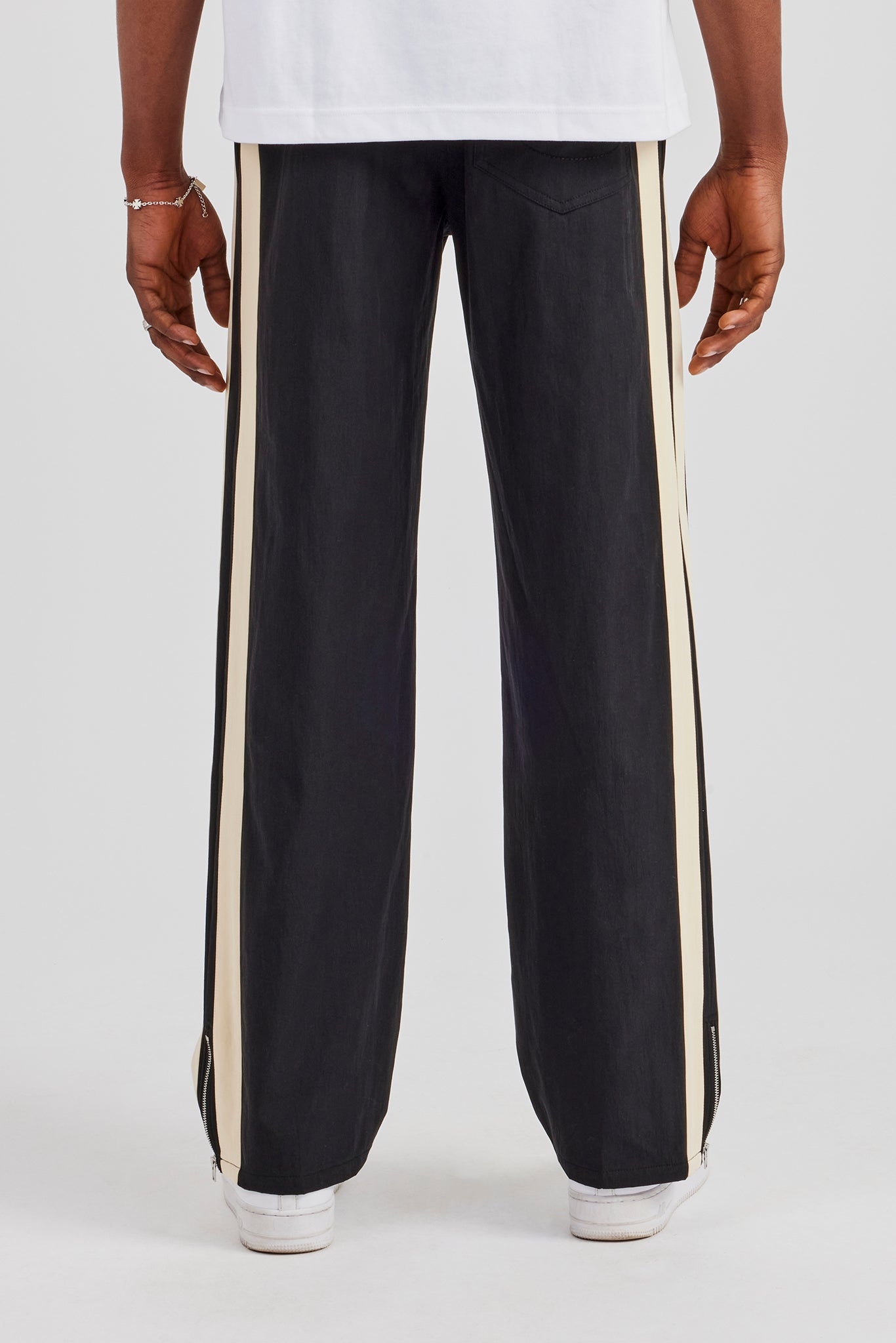 Bonded Nylon Ecru Panel Track Pant - Black